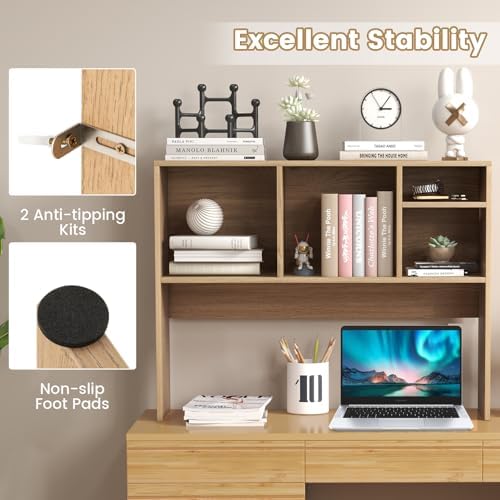 Giantex Desktop Bookshelf, Countertop Storage Hutch with 4 Shelves for Computer Desk, Dressing Tabletop Display Rack, Multipurpose Desk Hutch Storage Organizer for Home Office Dorm, Natural - Image 6