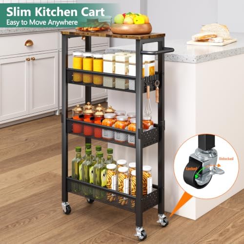 Vivihomety 4-Tier Slim Utility Rolling Laundry Cart with Wheels, Metal - Image 7