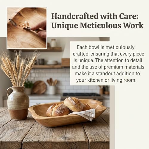 BTEOBFY Natural Wood Fruit Bowl, Unique Handmade Wood Serving Platter, Fruit Snack Dish for Sandwich Bread Serving, Appetizer Display, Vintage Ring Dish, Hand Carved Artworks,13-14in - Image 7