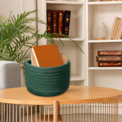 uxcell Green Small Cotton Rope Woven Storage Basket, Shelf Closet Storage Gift Woven Baskets Cute Nursery Box Bin Decor Organization Bin for Home Supply, Round, 5.6x3.6 - Image 7