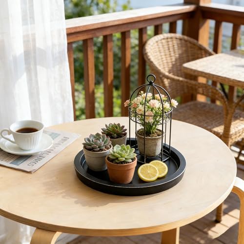 11 Inches Round Wooden Tray Decor,Black Decorative Trays - Image 6