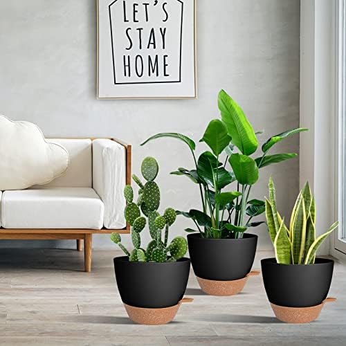 Vanslogreen Planters for Indoor Plants 3 Pack, 10/9/8 Inch Self Watering Flower Pots with Drainage Hole, Plastic Large Plant Pots (Black) - Image 6