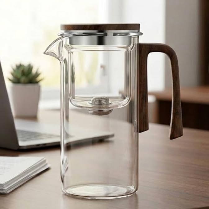 Magnetic Glass Teapot with Infuser, 24oz Borosilicate Tea Pot with Walnut Handle for Loose Leaf Tea, Office Home, Tea Lovers Gift - Image 7