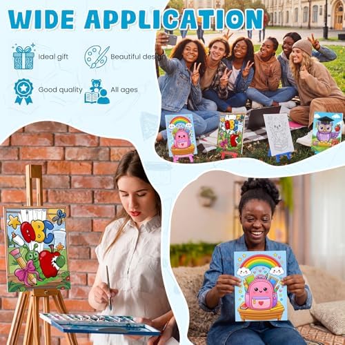 Blosssound 10 Set Back to School Pre Printed Canvas Pre Drawn Canvas Painting with Easel Kits 5" x 7" Outline Painting Panels for Beginners, DIY Craft Project, Party Favor, Home Decors - Image 6