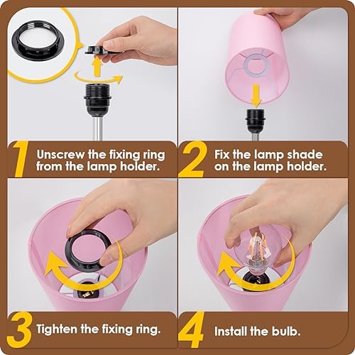 Yarra-Decor Bedside Lamp with USB Port - Touch Control Table Lamp for Bedroom 3 Way Dimmable Nightstand Lamp with Round Pink Fabric Shade for Living Room, Dorm, Home Office (LED Bulb Included) - Image 7