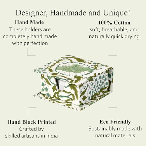 CPC Agate Green Block Print Cotton Desk Organizer Sticky Note Holder - Image 7