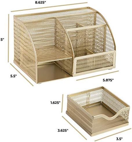 BLU MONACO | Gold Desk Organizer with Drawer | Metal Desktop Caddy with Six Compartments for Office Supplies | Stylish Desk Organizers and Accessories for Home or Office - Image 6