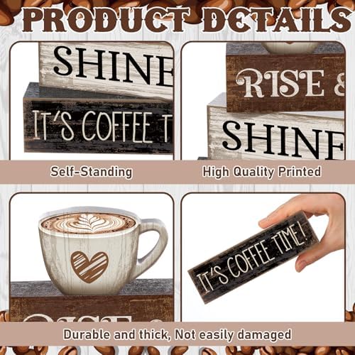 Moucuny 4 Pcs Farmhouse Coffee Bar Sign Decor Wooden It's Coffee Time Sign - Image 6