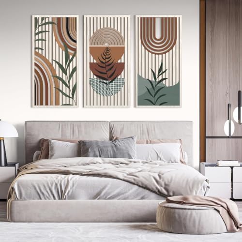IARTTOP Large Boho Wood Wall Art 16x32 Inch Mid Century Modern Bohemian Wooden Wall Decor Brown Minimalist Geometric Plant Decor for Bedroom Living Room Dining Room Set of 3 - Image 6