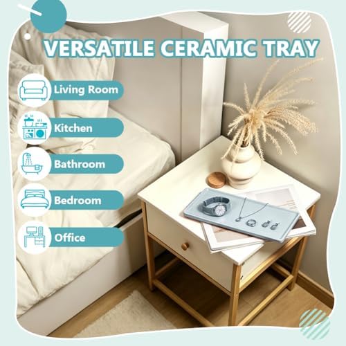 2pcs Bathroom Tray Countertop 8.2"x3.9" Rectangle Ceramic Vanity Trays for Bathroom Counter Decorative Dresser Jewelry Perfume Organizer Tray for Cosmetics Rings Necklaces Earrings (Blue) - Image 5