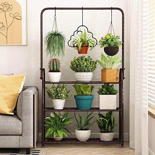 SORCEDAS Plant Stand Outdoor Indoor 3 Tier Metal with Hanging - Image 6