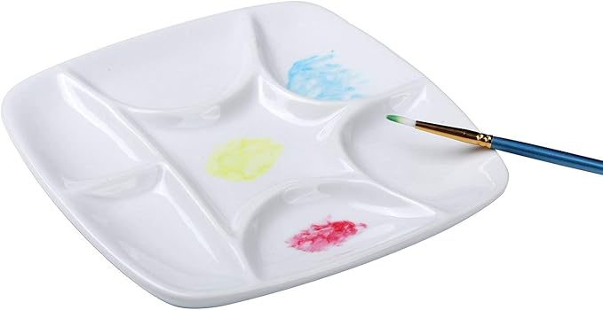 MEEDEN 7-Well Square White Porcelain Artist Paint Palette for Watercolor Gouache Acrylic Oil Painting, 5-4/5-Inch
