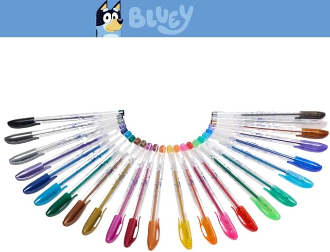 Innovative Designs Bluey Gel Pens Set for Kids, 24 Pack with Glitter Gel Pens, Cute Pens for Boys and Girls