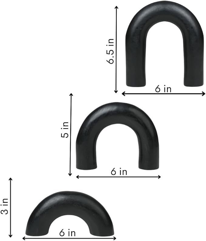 Homebia Designs Decorative Wood Arch Decor Set of 3 - Large - 6.5 Inch, Medium - 5 Inch, Small - 3 Inch - Black