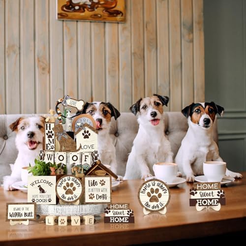 Mifoci 16 Pcs Dog Tiered Tray Decor Wooden Signs, Farmhouse Woof Love - Image 6