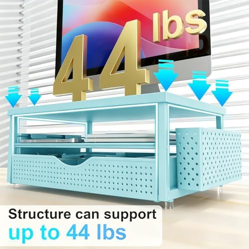 gianotter Desk Organizers and Accessories, Monitor Stand with Drawer and 2 Pen Holder, Desktop Organizer Suitable for Offices and Dormitories (Blue-Plain) - Image 7