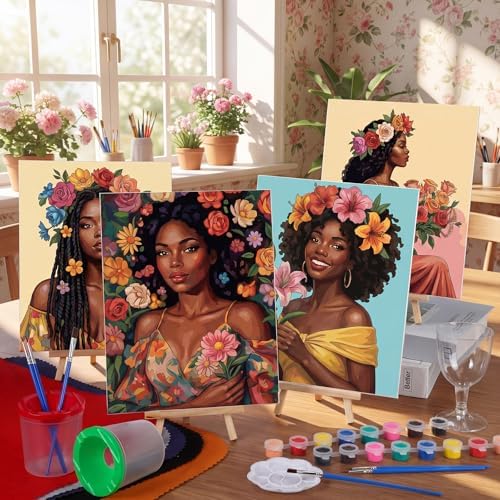 Sherr 96 Pcs 12 Set Pre Drawn Canvas Painting Kits, Flower Lady - Image 6
