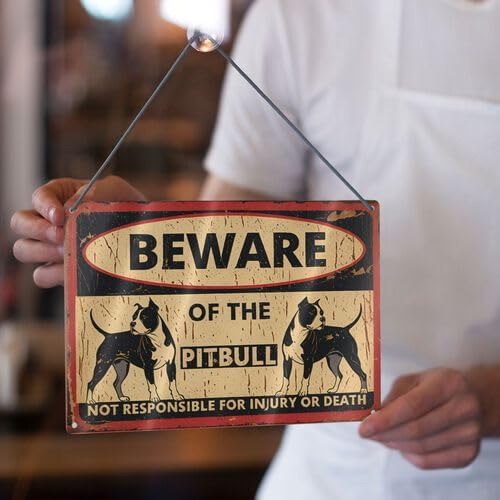 Beware of the Pitbull Metal Tin Sign - 8x12 Inch Rustic Vintage Warning Sign with Bold Red Lettering & Dog Silhouette Design - Durable Outdoor Yard, Garage, Farm, Garden Wall Decor - Image 7