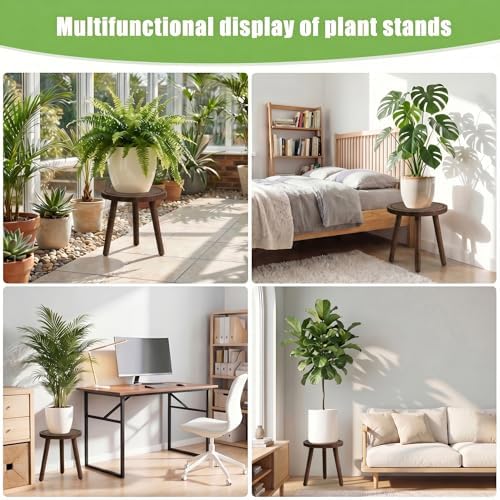 Wood Plant Stands Indoor, Updated Single Plant Stand Modern Plant Table for Large Plants, Wooden Plant Stool, Tall Plant Holder Small Round Side for Living Room, Balcony, Office (Dark Brown) - Image 6