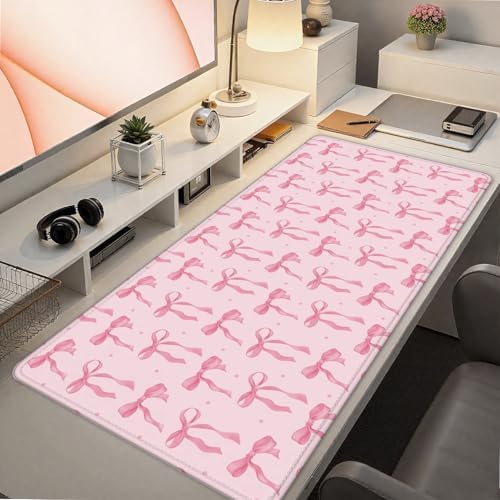 Cute Coquette Pink Bow Aesthetic Mouse Pad 31.5x15.7inch, Preppy Girly Pink Bow Mouse Pads for Wireless Mouse Computers Laptop Desk Accessories, Coquette Girly Office Supplies - Image 7