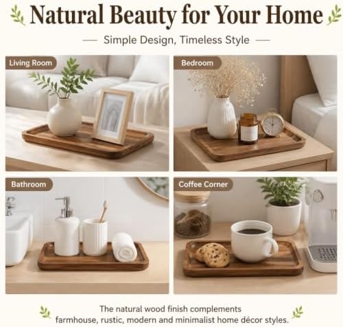 Small Acacia Wood Serving Tray Wooden Vanity Tray Bathroom Counter Organizer Coffee Bar Tray Mini Wooden Platter Appetizer Snack Serving Board Decorative Wood Tray Brown, Round - Image 6