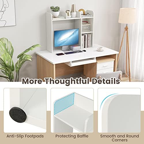 GIANTEX Desktop Bookshelf, Wood Desk Hutch Organizer for 27 Inch Computer Monitor, Countertop Storage Display Rack with 5 Shelves, Multipurpose Desktop Shelf Bookcase for Dorm Office Home, White - Image 6