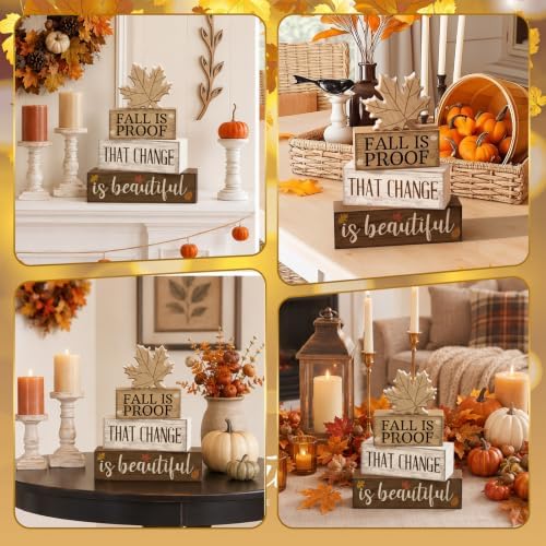 Moucuny 4 Pcs Fall Table Decoration for Home Wooden Neutral Maple Leaf - Image 6