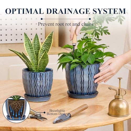 Ceramic Plant Pots, Modern Flower Pots, Small Plant Pots 4.5+5.5inch - Image 6