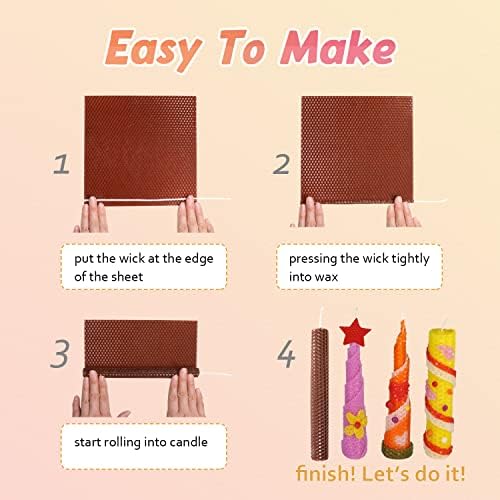 Bingfuego Beeswax Candle Making Kit for Beginners-12 Beeswax Sheets for Candle Making Rolling Kits, Natural Beeswax Candle Making Kit (Classic Color, 10 x 8 inch) - Image 6