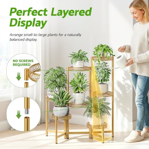 Plant Stand Indoor, 7 Tier Large Plant Stand with 7.9-Inch Wide Drainage Tray, Tiered Corner Flower Display Holder Shelf, Folding Tall Rack for Patio Balcony Porch - GoldFlower - Image 6