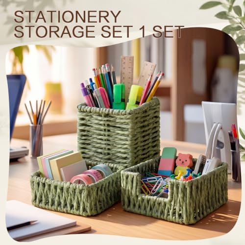 Green Paper Rope Woven Desk Organizer Set of 3 - Image 6