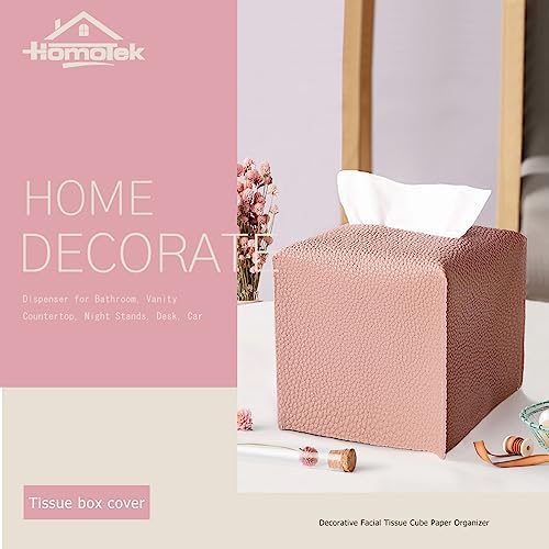 HOMOTEK 2 Pack Tissue Box Cover, Square PU Leather Tissue Holder, Decorative Facial Tissue Cube Paper Organizer Dispenser for Bathroom, Night Stands, Desk, Car 5X5X5'' - Dusty Rose, Pebble Grain - Image 6