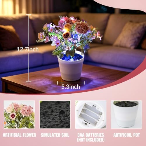 Artificial Pink Flower Night Light Bedroom Wedding Party Coffee Decor - Image 7