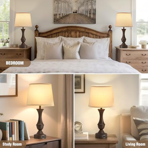 Luvkczc 22" Table Lamp Set of 2 - Vintage Brown Bedside Lamp - Image 7