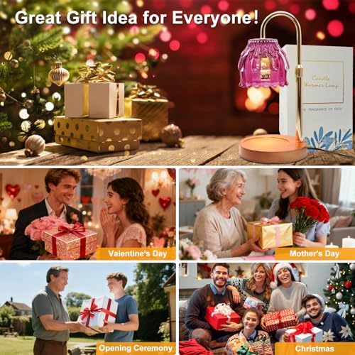 Candle Warmer Lamp with Timer & Dimmer, Birthday Gifts for Women Mom, 4-Level Dimmable Flower Heat Lamp for Jar Candles, Adjustable Height, House Warming Gifts, Home Decor (Purple - Image 7
