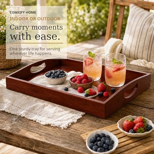 Comfify Dark Brown Bamboo Serving Trays Set of 3 – Nesting Ottoman Trays - Image 6