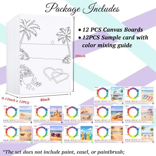PAILIM 12PCS 8x10IN Pre Drawn Canvas to Paint for Adults Summer Paint Party - Image 5