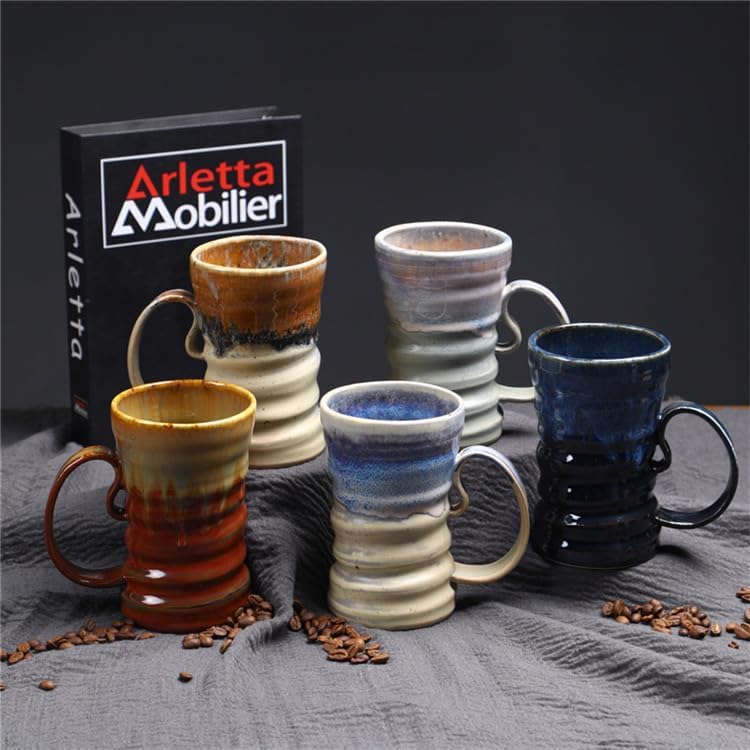 17oz Large Unique Cool Tall Handmade Ceramic Coffee Mug with Comfortable Big handle, Big Pottery Tea Mug, Artisanal Stoneware Coffee cup, Rustic Lead-free Tea Cups, Microwave safe,Black and Blue - Image 5