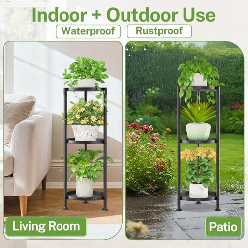 iDavosic.ly 3 Tier Plant Stand Indoor Outdoor, 10 In Wide Metal Tray, Black - Image 6