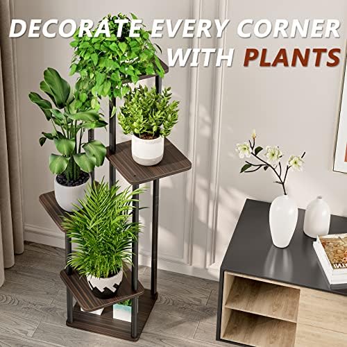 AZERPIAN 5 Tier Tall Plant Stand Indoor Corner Tiered Shelf Metal MDF Board - Image 6