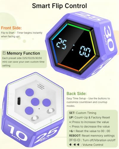 Rotating Pomodoro Timer Cube 3/5/10/25/30/50 min with Colorful Visual Bar - Image 7