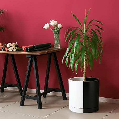D'vine Dev 10 Inch Ceramic Planter Pot, Black White Split, 94-O-E-0 - Image 6