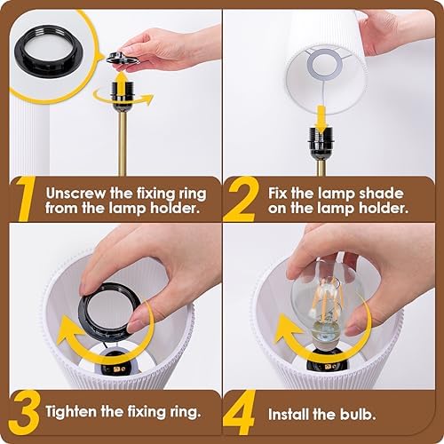 Bedside Lamp with USB port - Touch Control Table Lamp for Bedroom Wood 3 Way Dimmable Nightstand Lamp with Round Pleated Shade for Living Room, Dorm, Home Office (LED Bulb Included) (Pleated) - Image 6