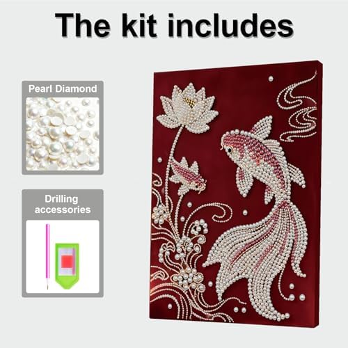 DIY Pearl Painting with Frame, Creative Design, Handmade Stress-Relieving Home Wall Decoration, Includes Frame and Tools-Koi - Image 7