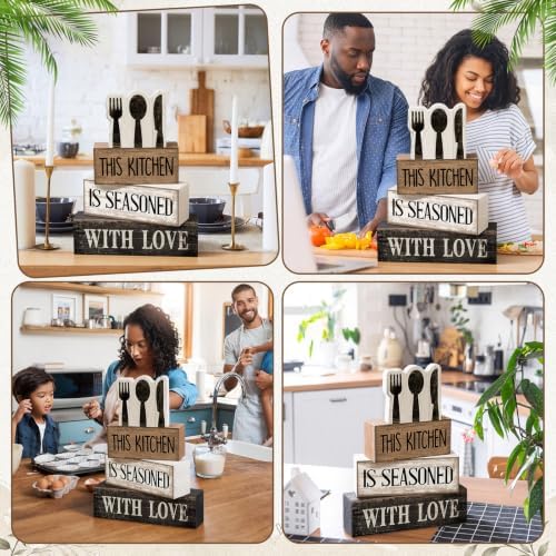 Moucuny 4 Pcs Kitchen Decor Wooden Signs, Farmhouse Tableware Tiered - Image 6
