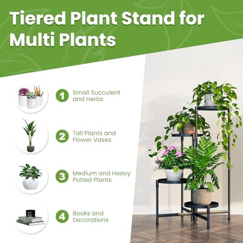 Plant Stand Indoor Outdoor, 4 Tier Metal Corner Shelf Black 9 in Wide - Image 6