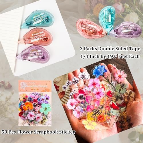 Flartmo Scrapbook Supplies Kit with 246 Sheets Textured & Floral Scrapbook Paper, 50 Pcs Flower Scrapbook Sticker & 3 Rolls Double-Sided Tape for Scrapbooking, Junk Journal, Card Making, Embellishment - Image 7