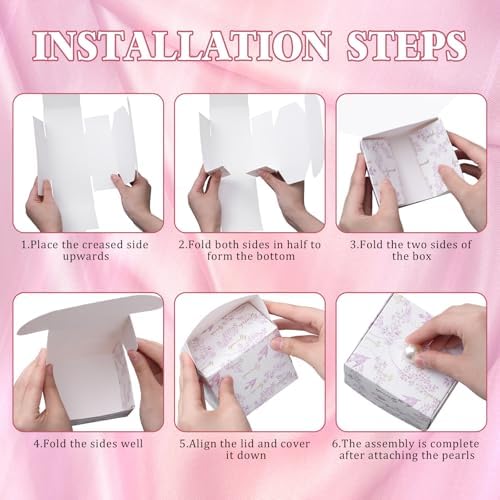 Quelay 8 Set Pink Flower Ring Dish Jewelry Tray with Box Greeting Card - Image 6