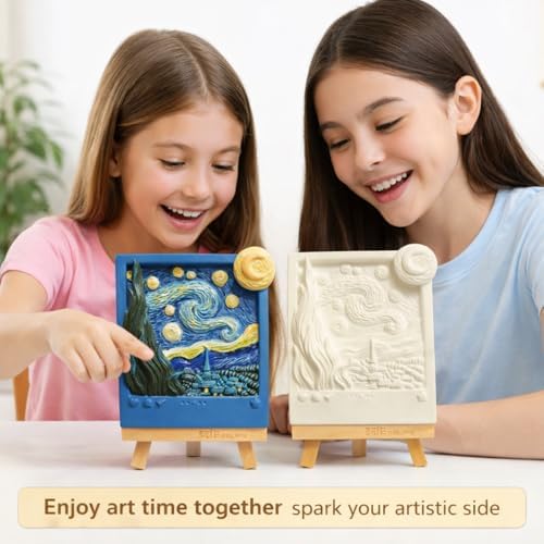 Dumblings 3D Painting Kit – DIY Coloring with Acrylic Paints & Brushes, Relaxing Mindful Craft for Home Decor or Fridge Magnet, Gift for Kids & Adults (3D Painting kit - Starry Night) - Image 7
