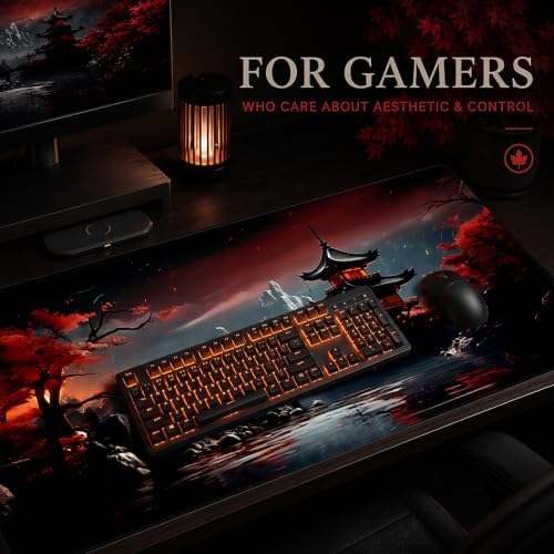 Oriental Gaming Mouse Pad XXL, Large Desk Mat 35.4"x15.7", Non-Slip Waterproof Extended Keyboard Mat for Gaming Office Home (Crimson Pagoda) - Image 7